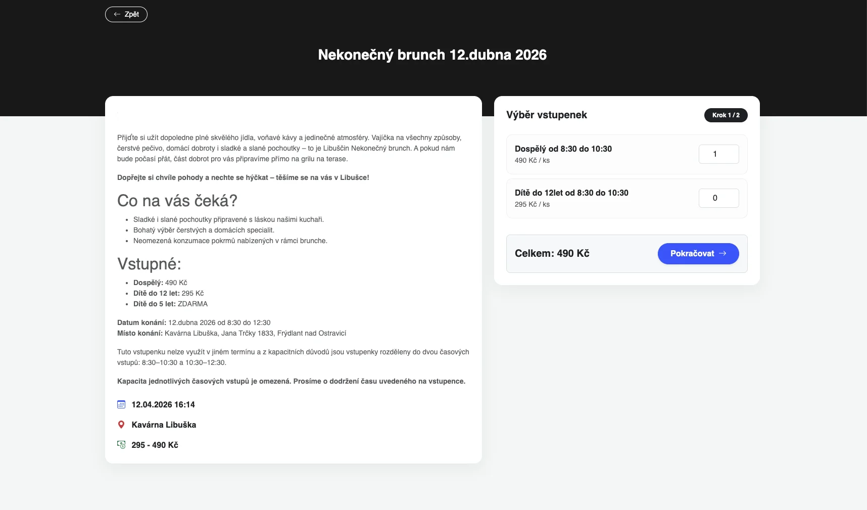 Stránka akce s výběrem vstupenek v systému All4ticket