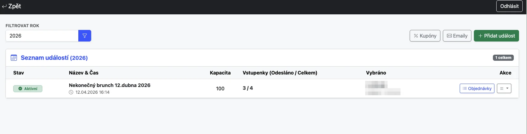 Přehled akcí a tržeb v administraci All4ticket